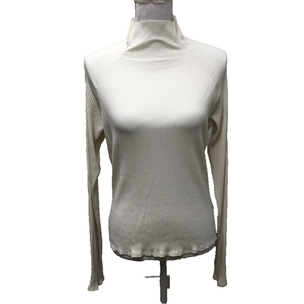 Enza Costa Ribbed Turtleneck Sweater Cut Out Twist Womens XL Ivory Going Out